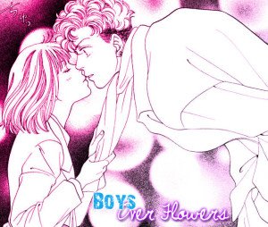 shoujo manga screenshot of heroine kissing lead male