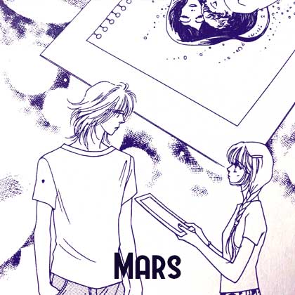 Screenshot from Mars: Teen girl give teen boy a painting